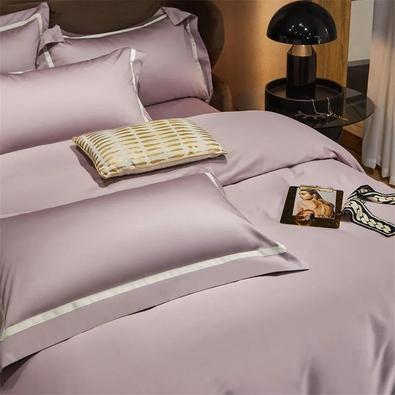 Elegant Dusky Rose Stripe Bedding Set with Hotel-Inspired Contrast