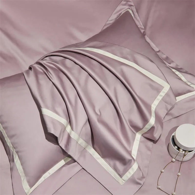 Elegant Dusky Rose Stripe Bedding Set with Hotel-Inspired Contrast