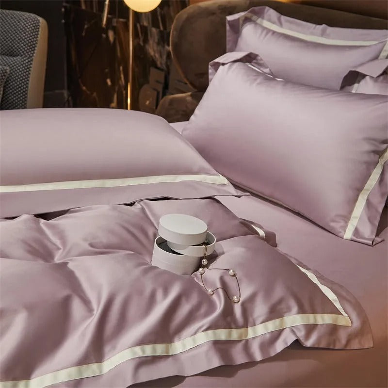 Elegant Dusky Rose Stripe Bedding Set with Hotel-Inspired Contrast