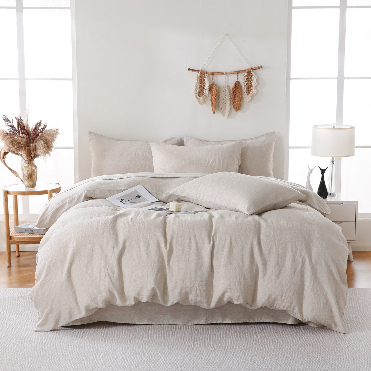 Linova Oatmeal French Linen Bedding Set - Luxury 100% Flax Linen