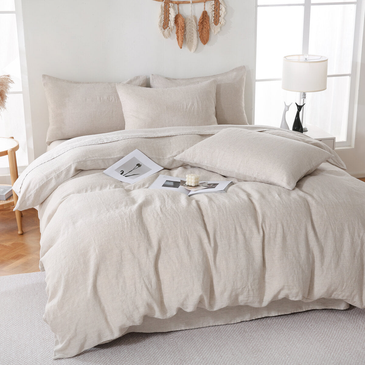 Linova Oatmeal French Linen Bedding Set - Luxury 100% Flax Linen