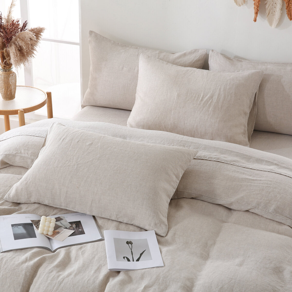 Linova Oatmeal French Linen Bedding Set - Luxury 100% Flax Linen