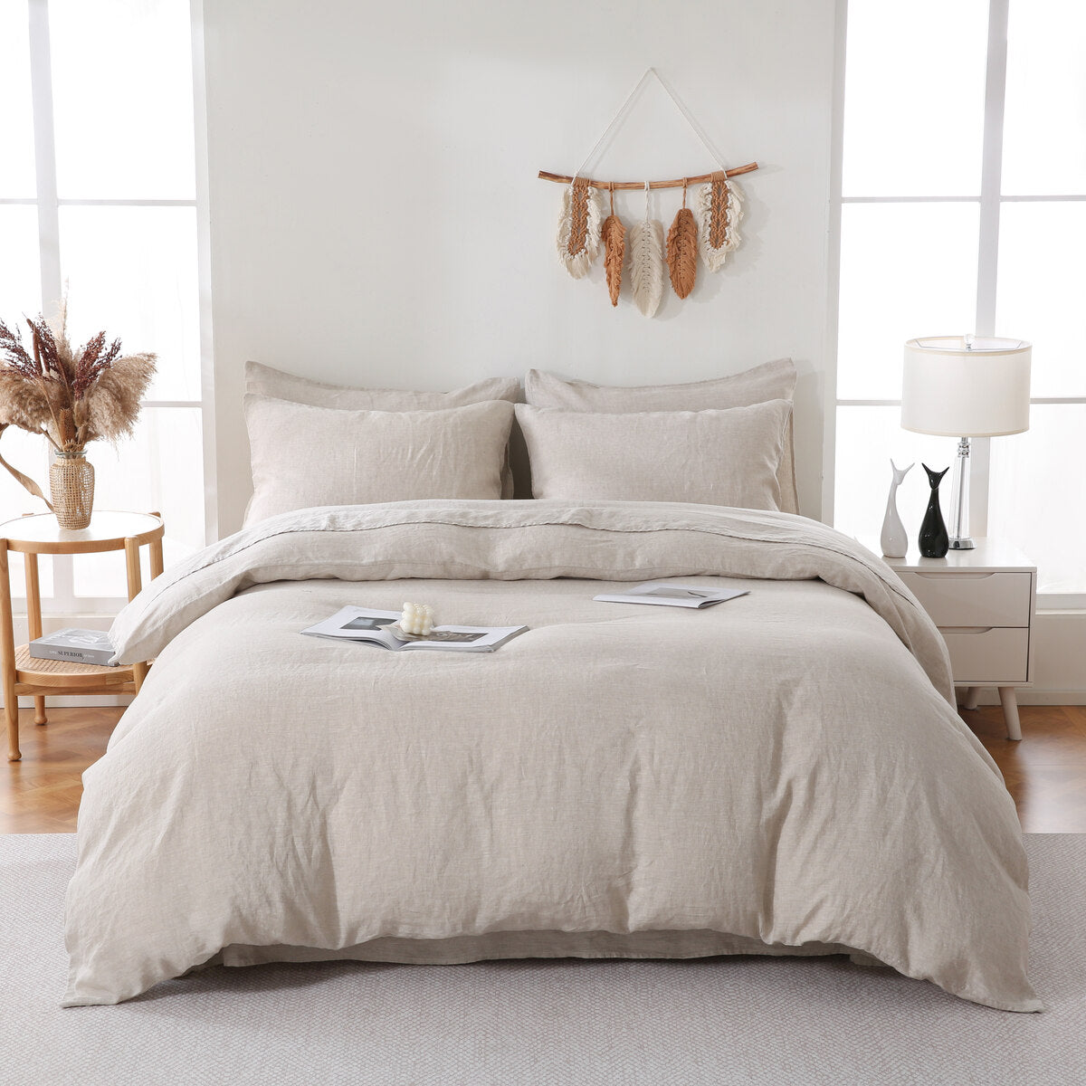 Linova Oatmeal French Linen Bedding Set - Luxury 100% Flax Linen