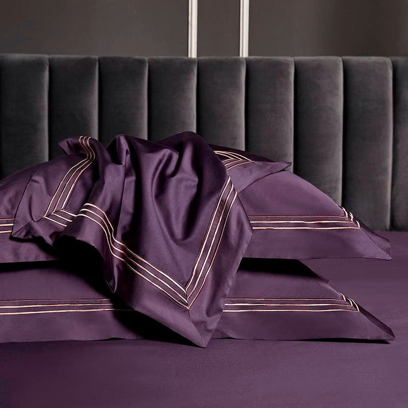 Luxurious Leila Purple Egyptian Cotton Bedding Set with Exquisite Embroidered Edges