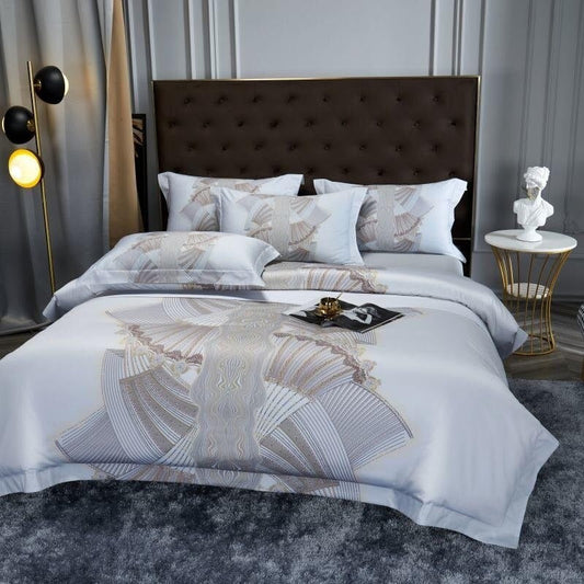 Camille Luxurious Eclectic Egyptian Cotton Silky Bedding Set with Trendy Linear Print