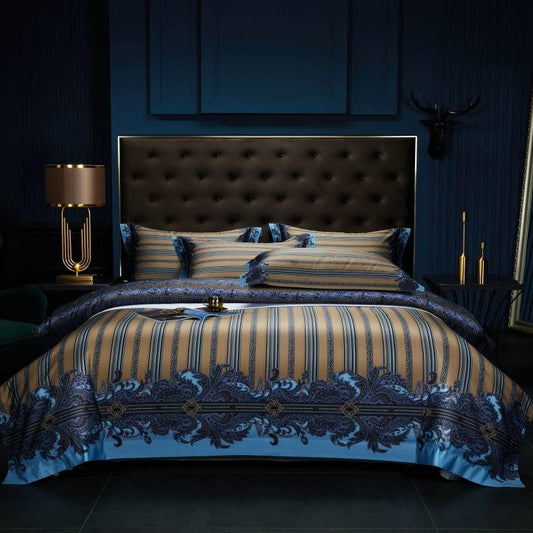 Luxurious Carol Damask & Striped Egyptian Cotton Bedding Set - Silky Soft Comfort for Your Bedroom