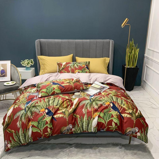 Luxury Red Egyptian Cotton Bedding Set for an Exotic Garden Oasis