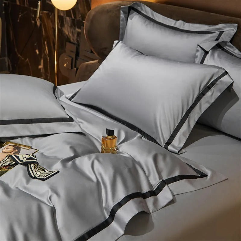 Elegant Brisa Silver Hotel Stripe Bedding Set with Eye-Catching Contrast