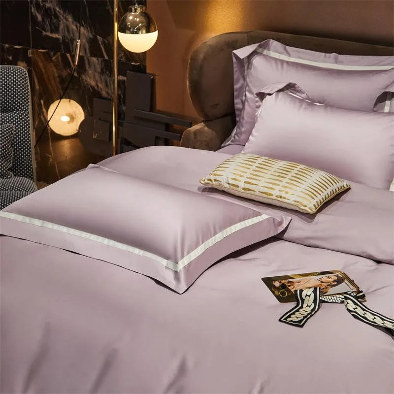 Elegant Dusky Rose Stripe Bedding Set with Hotel-Inspired Contrast