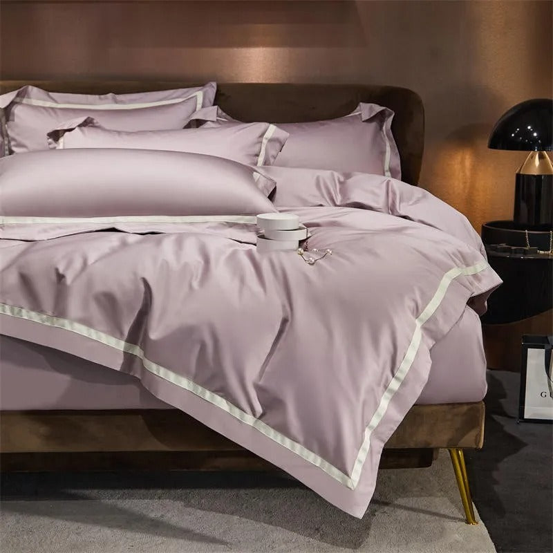 Elegant Dusky Rose Stripe Bedding Set with Hotel-Inspired Contrast