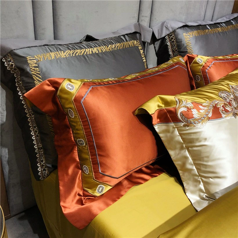 Luxurious Daniella Gold Damask Embroidered Satin Bedding Set in Premium Egyptian Cotton