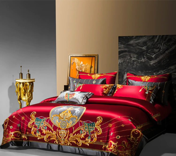 Luxe Red Egyptian Cotton Embroidered Bedding Collection