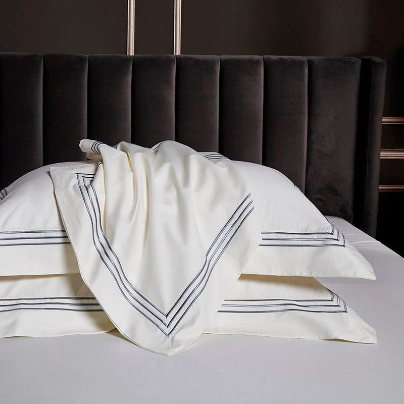 Luxurious Leila White Egyptian Cotton Bedding Set with Elegant Embroidered Edges