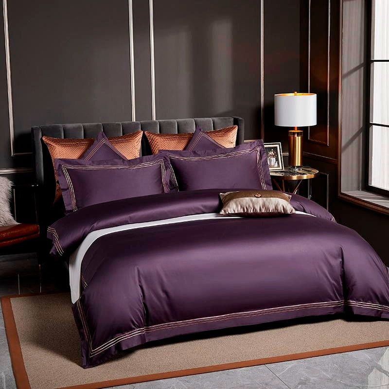 Luxurious Leila Purple Egyptian Cotton Bedding Set with Exquisite Embroidered Edges