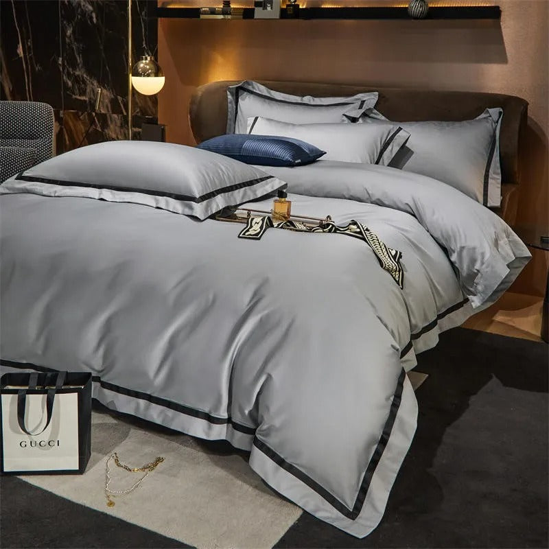 Elegant Brisa Silver Hotel Stripe Bedding Set with Eye-Catching Contrast