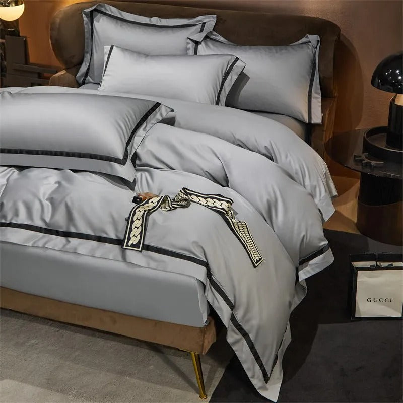 Elegant Brisa Silver Hotel Stripe Bedding Set with Eye-Catching Contrast