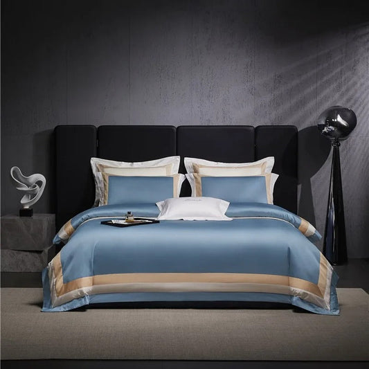 Elegant Luxor Blue Stripe Egyptian Cotton Bed Linen Collection