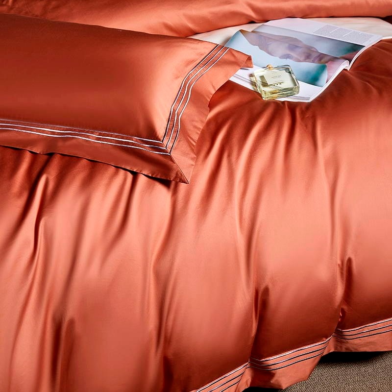 Luxurious Leila Orange Egyptian Cotton Bedding Set with Elegant Embroidered Edges