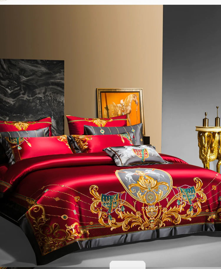 Luxe Red Egyptian Cotton Embroidered Bedding Collection