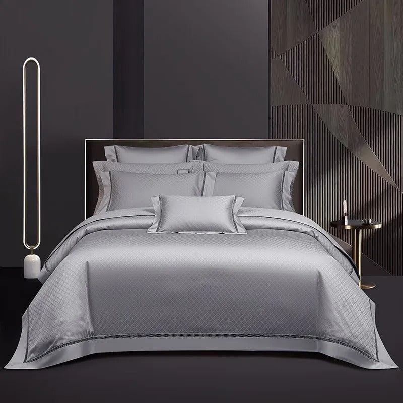 Indulge in Elegance with the Hilla Grey Jacquard Egyptian Cotton Luxury Bedding Collection