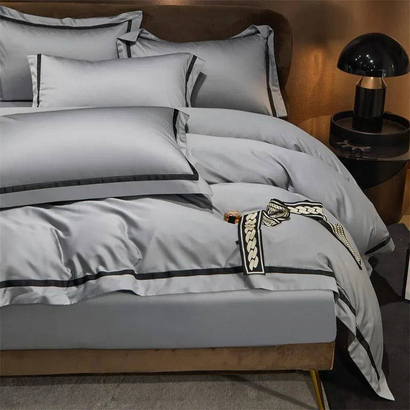 Elegant Brisa Silver Hotel Stripe Bedding Set with Eye-Catching Contrast