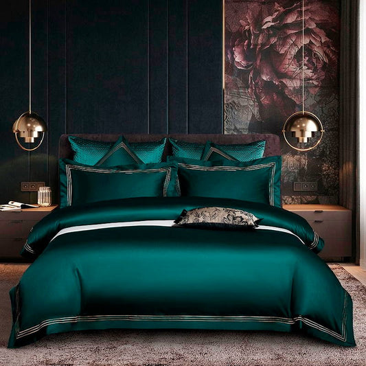 Luxurious Leila Green Egyptian Cotton Bedding Set with Elegant Embroidered Edges