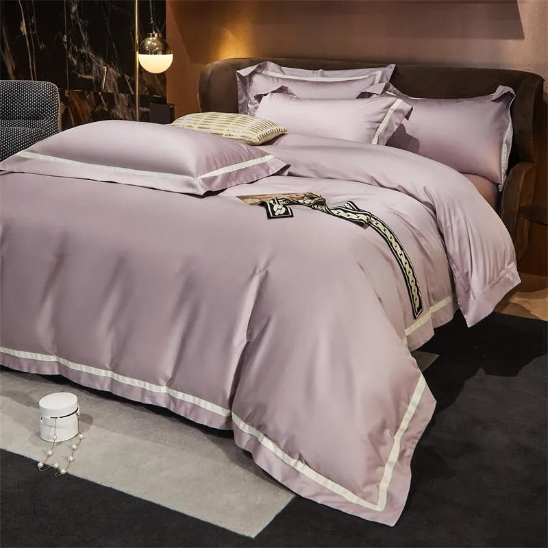 Elegant Dusky Rose Stripe Bedding Set with Hotel-Inspired Contrast