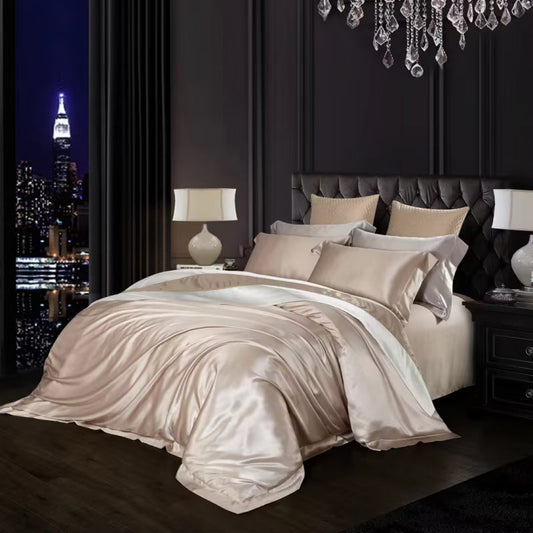 Indulge in Luxury: Aristelle Champagne Gold Pure Mulberry Silk Bedding Set