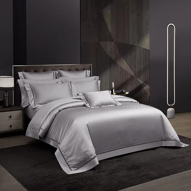 Indulge in Elegance with the Hilla Grey Jacquard Egyptian Cotton Luxury Bedding Collection