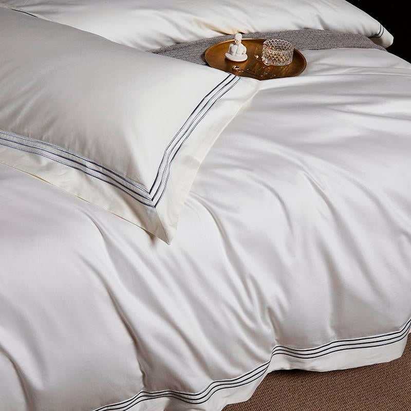 Luxurious Leila White Egyptian Cotton Bedding Set with Elegant Embroidered Edges