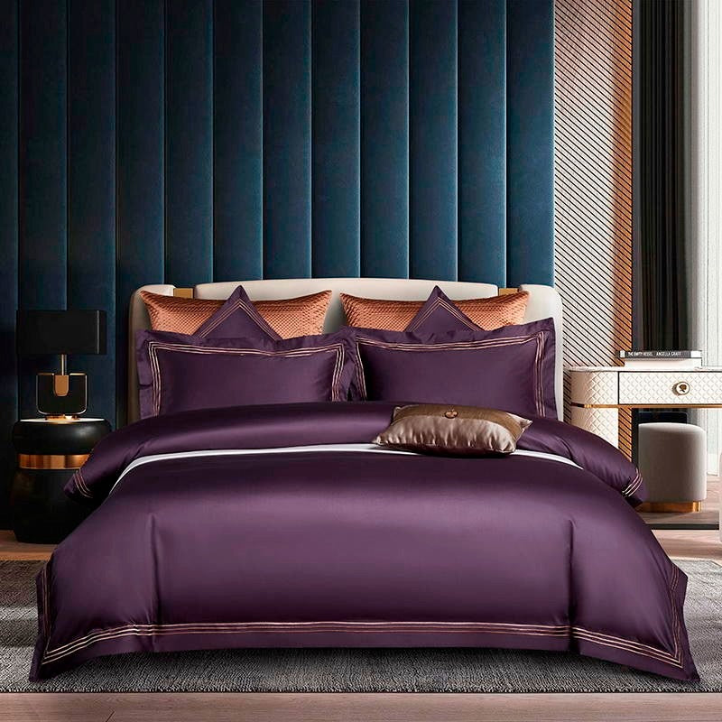 Luxurious Leila Purple Egyptian Cotton Bedding Set with Exquisite Embroidered Edges