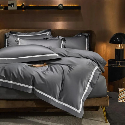 Elegant Brisa Grey Hotel Stripe Bedding Set with Chic Contrasting Design