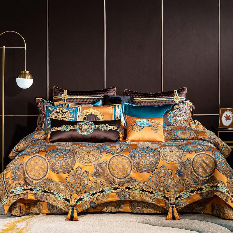 Luxurious Omera Jacquard Satin Bedding Set with Elegant Embroidery and Stylish Tassels