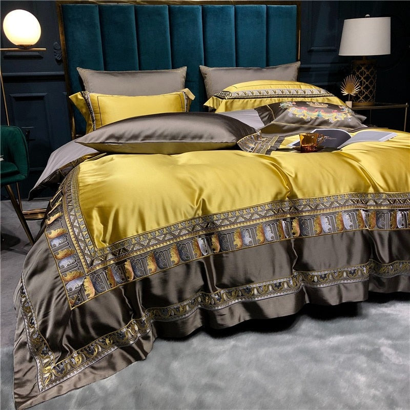 Luxurious Satin Bedding Set with Elegant Embroidered Borders