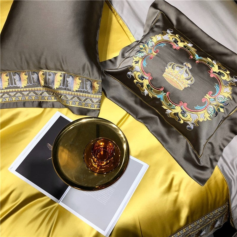 Luxurious Satin Bedding Set with Elegant Embroidered Borders