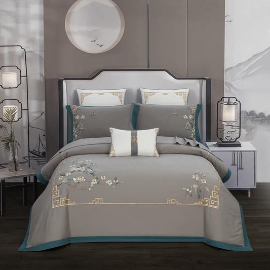 Elegant Chinoiserie Embroidered Egyptian Cotton Bedding Set by Zoe