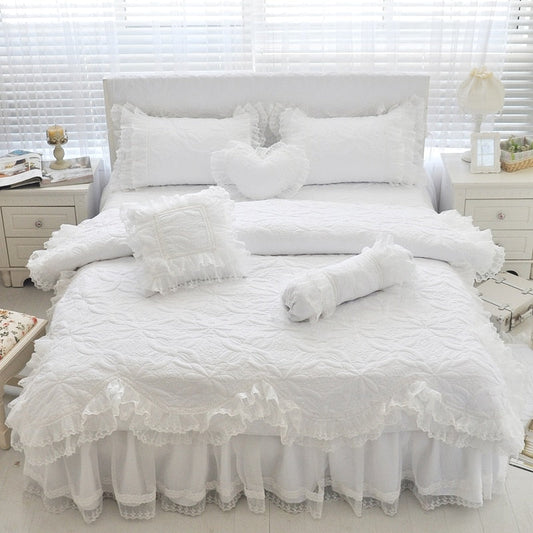 Elegant Amani Double-Layer Ruffled Cotton Lace Bedding Collection