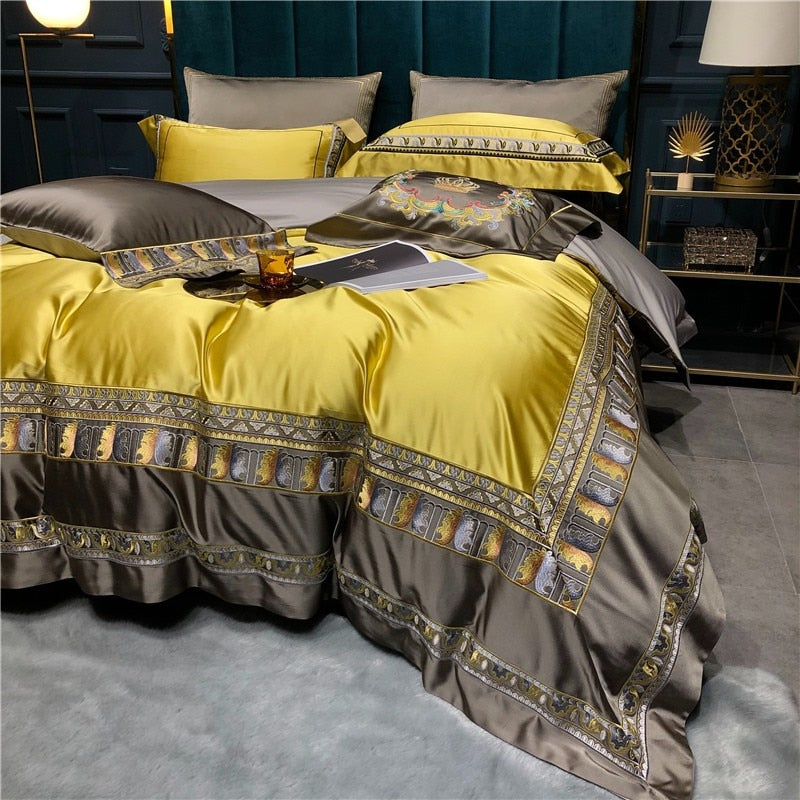 Luxurious Satin Bedding Set with Elegant Embroidered Borders