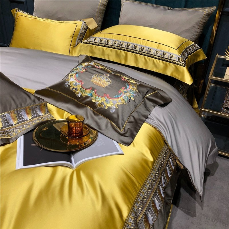 Luxurious Satin Bedding Set with Elegant Embroidered Borders