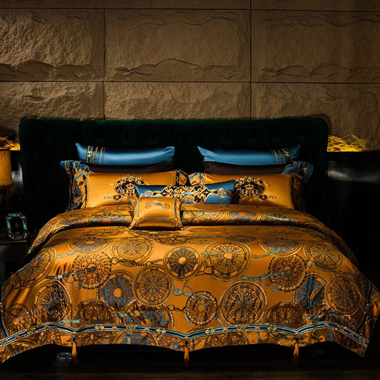 Elegant Horus Jacquard Bedding Set with Embroidered Tassels