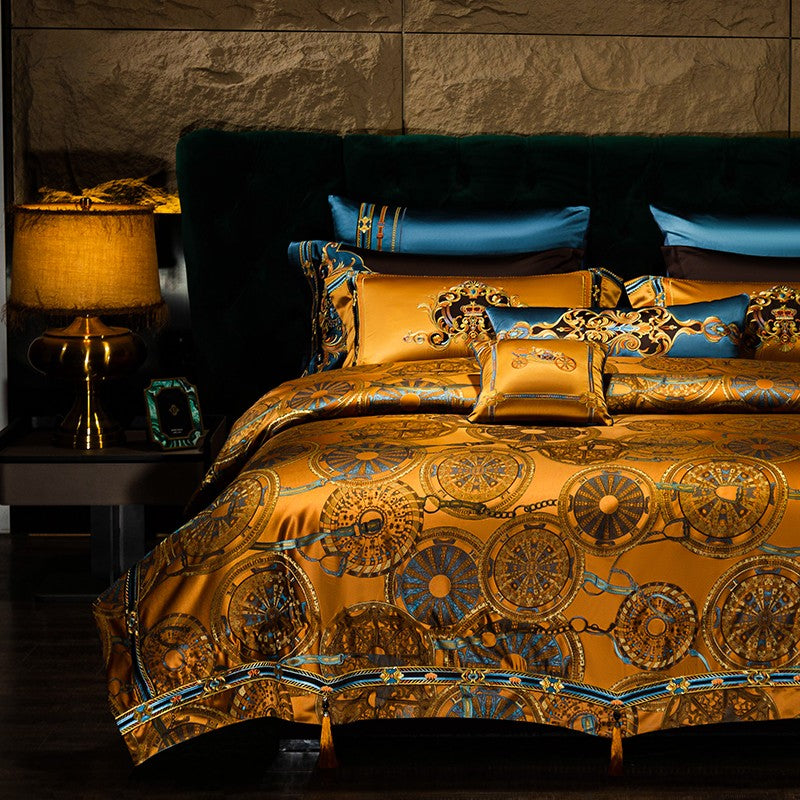 Elegant Horus Jacquard Bedding Set with Embroidered Tassels