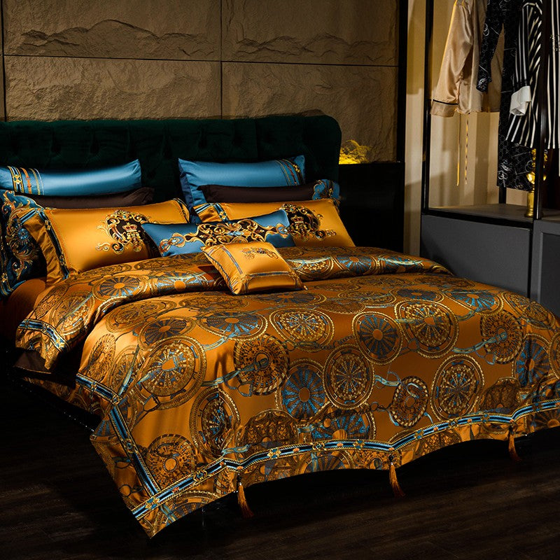 Elegant Horus Jacquard Bedding Set with Embroidered Tassels