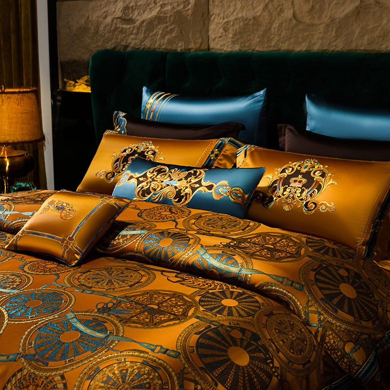 Elegant Horus Jacquard Bedding Set with Embroidered Tassels