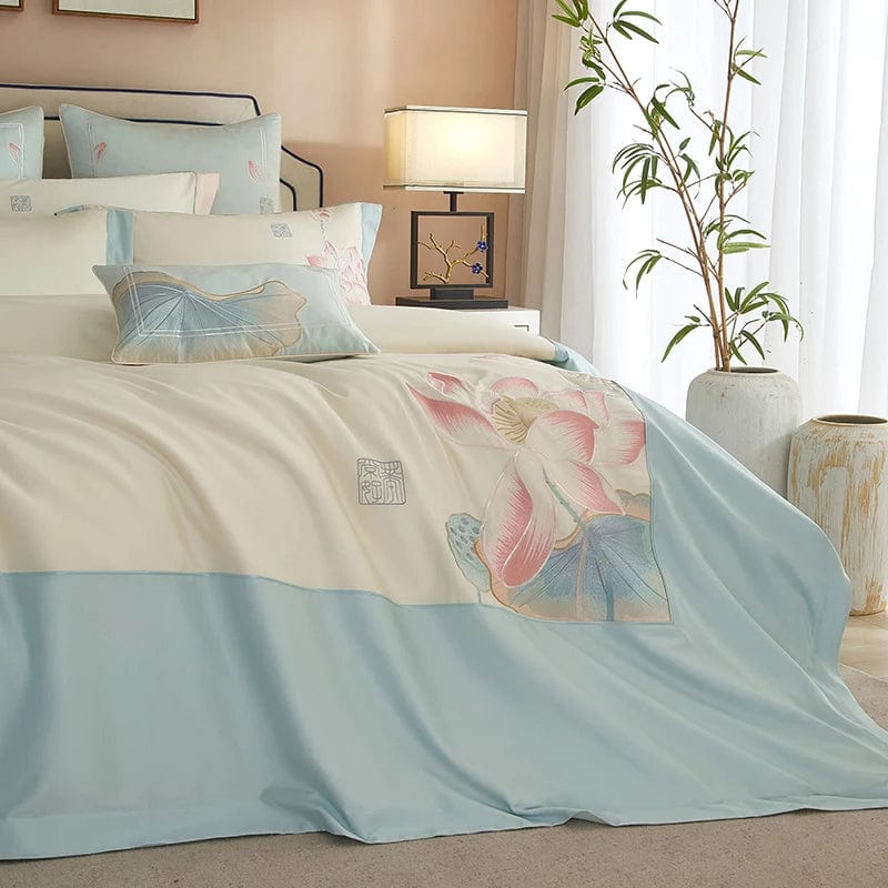 Lotus Blue Duvet Cover Set (Egyptian Cotton)