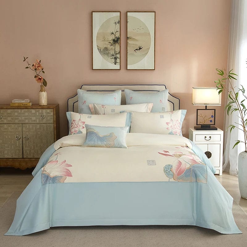 Lotus Blue Duvet Cover Set (Egyptian Cotton)