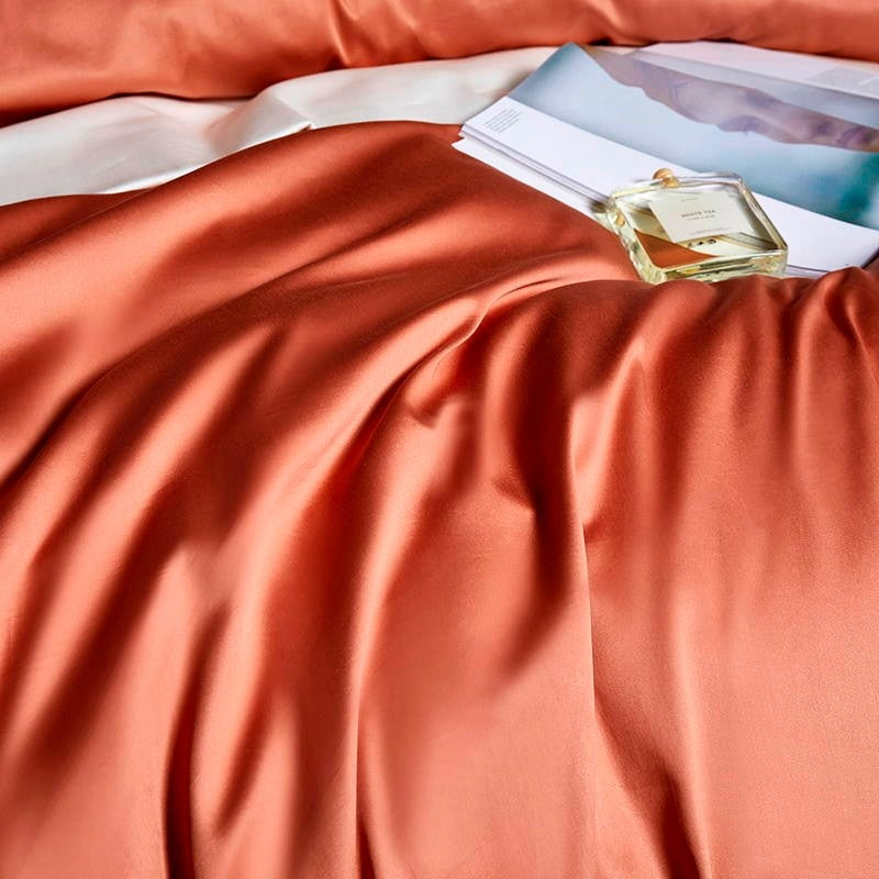 Luxurious Leila Orange Egyptian Cotton Bedding Set with Elegant Embroidered Edges