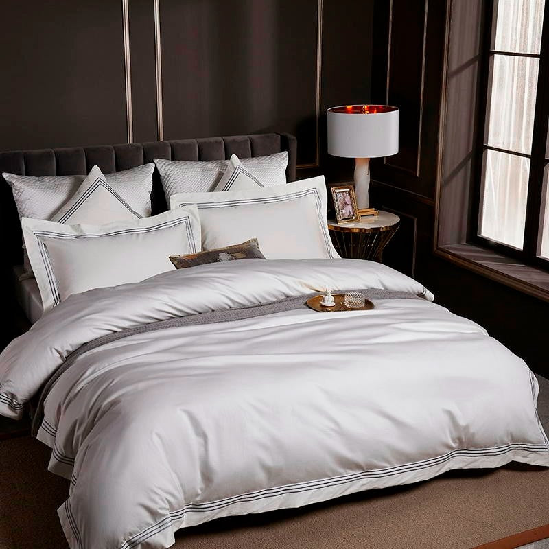 Luxurious Leila White Egyptian Cotton Bedding Set with Elegant Embroidered Edges