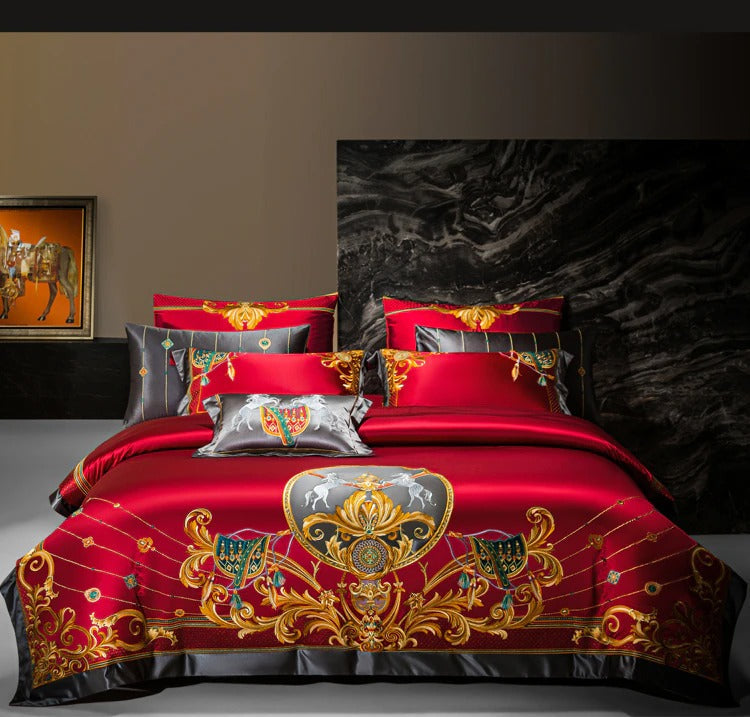 Luxe Red Egyptian Cotton Embroidered Bedding Collection