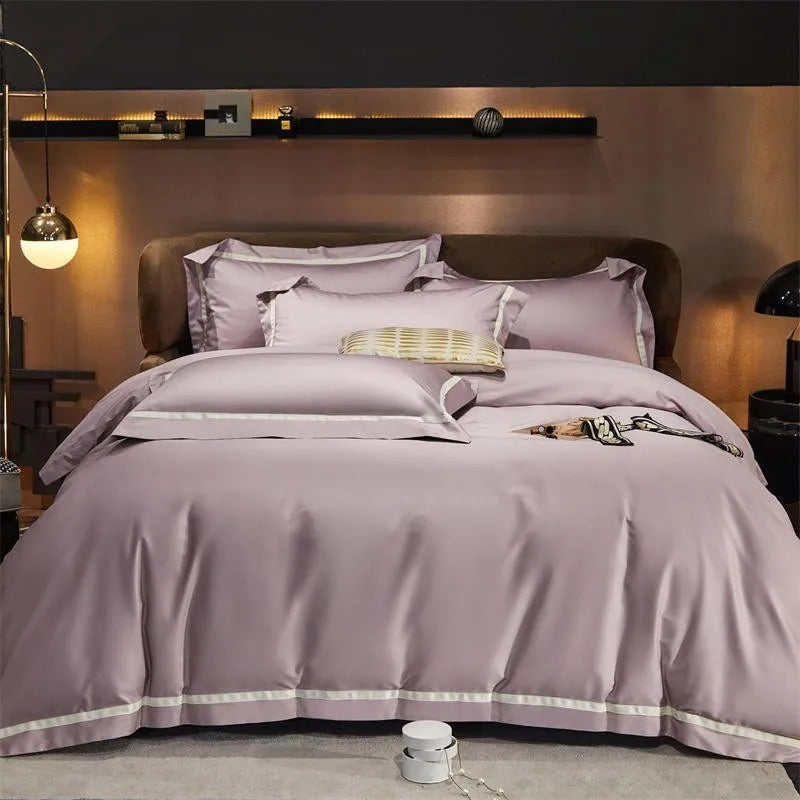 Elegant Dusky Rose Stripe Bedding Set with Hotel-Inspired Contrast