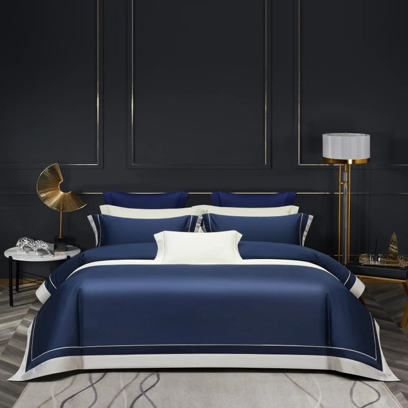 Elegant Blue Egyptian Cotton Luxury Bedding Set